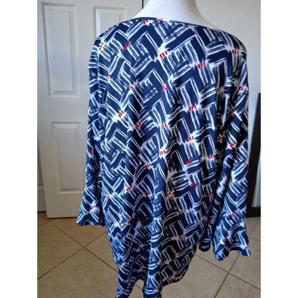 Always Indigo Womens Blouse 2X Colorful Mutiprint 3/4 Bell Sleeve With Keyhol - Picture 3 of 16